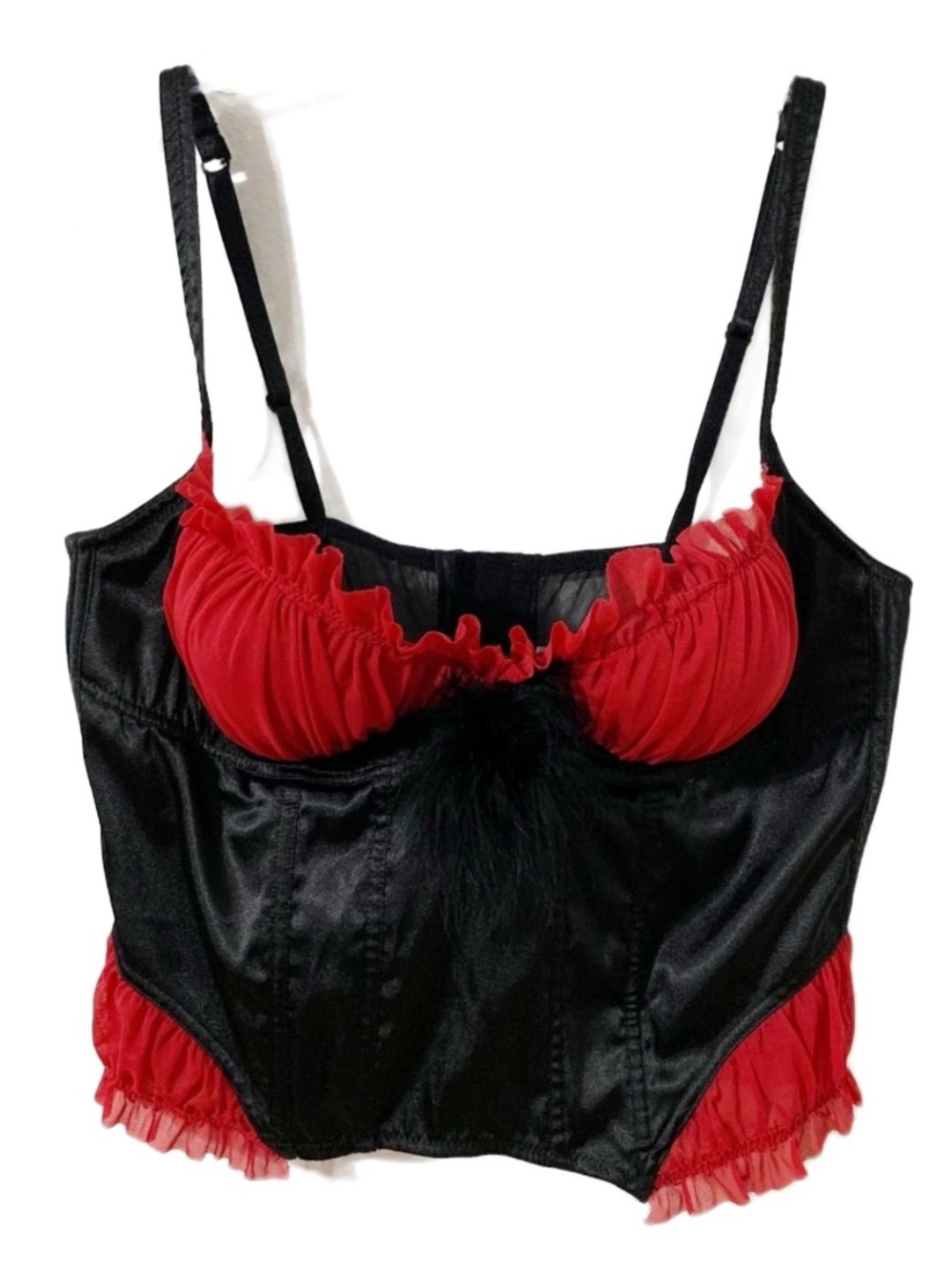 Delicates Polyester and Mesh Busiter Corset with Feather and Mesh Detailing 🟥⬛️